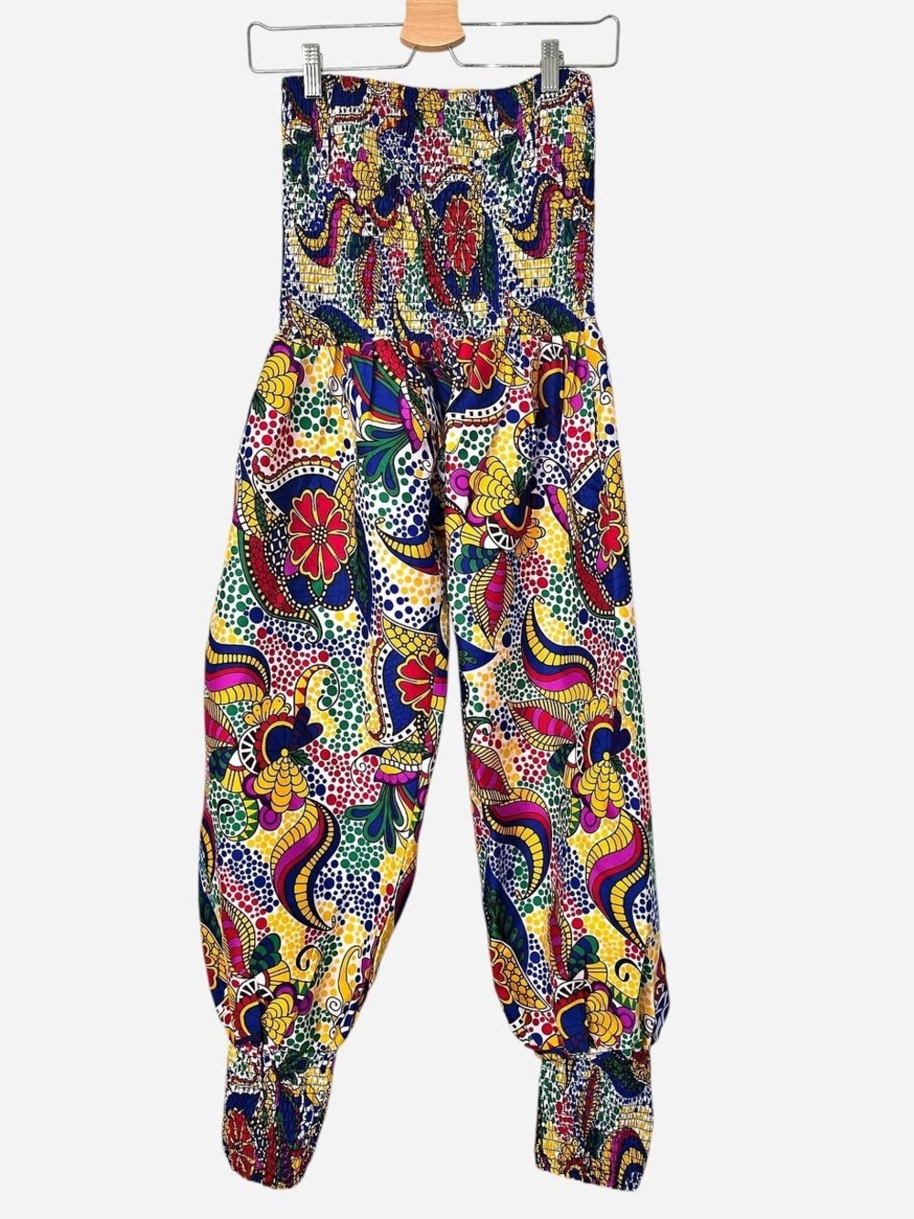 Smocked High-Waist Multicolor Printed Jogget Pants